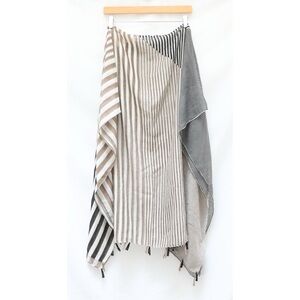 NWT Simi large scarf striped print grey beige tassels new autumn spring trendy